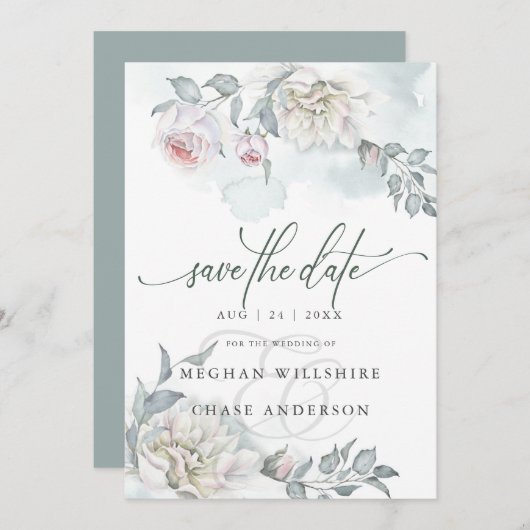 Elfenbeinrosa Hütte Blume Einladung (Vorne/Hinten)