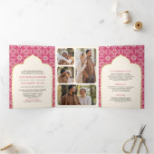 Elfenbeinrosa-Muster in einer indischen Hochzeit Dreifach Gefaltete Einladung (Innenseite)