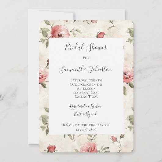 Elfenbeinrosa Roses Brautparty Einladung (Vorderseite)