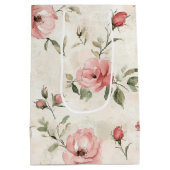 Elfenbeinrosa Roses Brautparty Mittlere Geschenktüte (Rückseite)