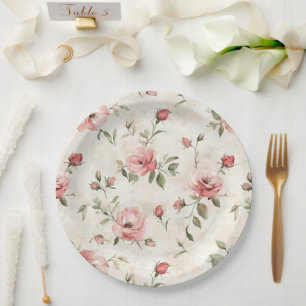 Elfenbeinrosa Roses Brautparty Pappteller