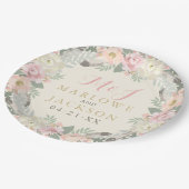 Elfenbeinrosa und Gold Floral Boho Wedding Monogra Pappteller (Schrägansicht)