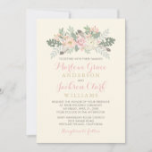 Elfenbeinrosa und Goldflorale Boho Wedding Einladung (Vorderseite)