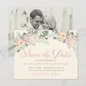 Elfenbeinrosa und Goldflorale Boho Wedding-Foto Save The Date (Vorne/Hinten)