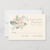 Elfenbeinrosa und Goldflorale Boho Wedding RSVP Karte (Vorderseite)
