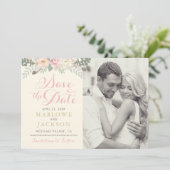Elfenbeinrosa und Goldflorale Boho Wedding Save The Date (Stehend Vorderseite)