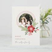 Elfenbeinrosa Weihnachtsschmuck Foto Poinsettia Feiertagskarte (Stehend Vorderseite)