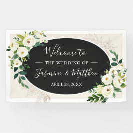 Elfenbeinrot-grüne Blume Hochzeitsfeier Banner