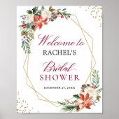 Elfenbeinrot Poinsettia Gold Frame Brautparty-Zeic Poster (Vorne)