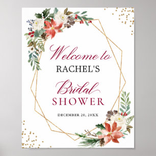 Elfenbeinrot Poinsettia Gold Frame Brautparty-Zeic Poster