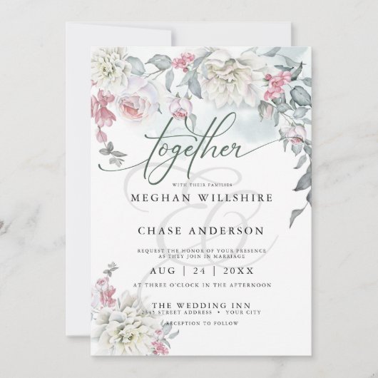 Elfenbeinrot Rosa Hütte Blume Einladung (Vorderseite)