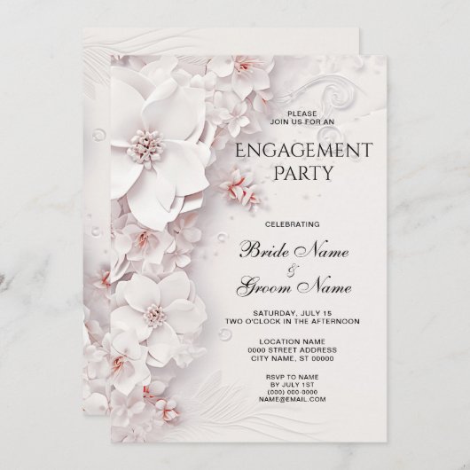 Elfenbeinrot Rosa Verlobung Einladung (Vorne/Hinten)