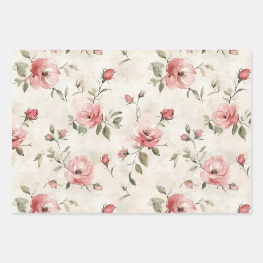Elfenbeinrot Roses Roses Bloral Geschenkpapier Set (Vorderseite 3)