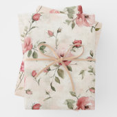 Elfenbeinrot Roses Roses Bloral Geschenkpapier Set (Beispiel)