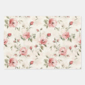 Elfenbeinrot Roses Roses Bloral Geschenkpapier Set (Vorderseite)