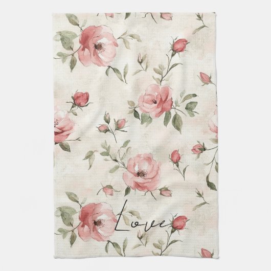 Elfenbeinrot Roses Roses Bloral Geschirrtuch (Vertikal)