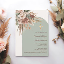 Elfenbeinrote Rosen sagegrüner Bogen Konfirmation