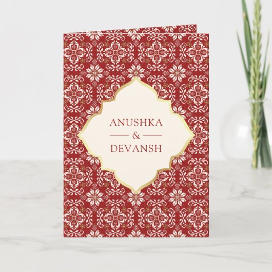 Elfenbeinrotes Muster in einer indischen Hochzeit Einladung (Vorderseite)