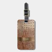 Elfenbeinrotes Reptilleder-Kupfermetall-Monogramm Gepäckanhänger (Vorderseite vertikal)