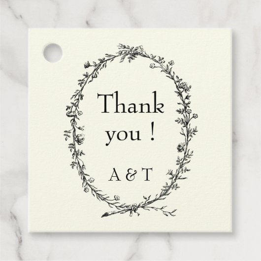 Elfenbeinschicke Hochzeit rustikaler Kranz Geschenkanhänger (Vorderseite)