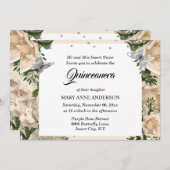 Elfenbeinschmetterling Elegante Rose Quinceanera Einladung (Vorne/Hinten)