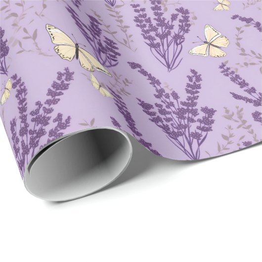 Elfenbeinschmetterlinge mit Lavendel-Blume Geschenkpapier (Rolleneckpunkt)