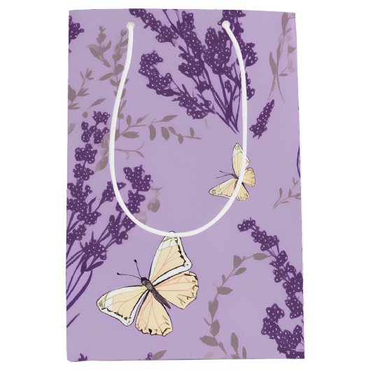 Elfenbeinschmetterlinge mit Lavendel-Blume Mittlere Geschenktüte (Vorderseite)
