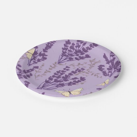 Elfenbeinschmetterlinge und Lavendel-Blume Pappteller (Schrägansicht)