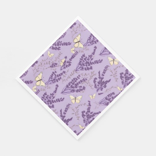 Elfenbeinschmetterlinge und Lavendel-Blume Serviette (Ecke)