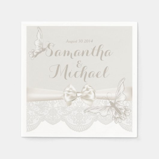 Elfenbeinschmetterlinge und Spitzen Serviette (Vorderseite)