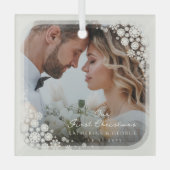 Elfenbeinschneeflocken Frame Chic Holiday Wedding Ornament Aus Glas (Vorderseite)