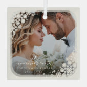 Elfenbeinschneeflocken Frame Chic Holiday Wedding Ornament Aus Glas (Rückseite)