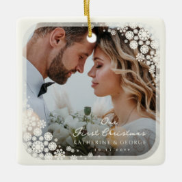 Elfenbeinschneeflocken Frame Chic Holiday Wedding  Ornament Aus Glas