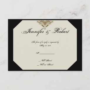 Elfenbeinschwarz und Gold-Damaskus-Hochzeitsaktion RSVP Karte