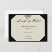 Elfenbeinschwarz und Gold-Damaskus-Hochzeitsaktion RSVP Karte (Vorne/Hinten)