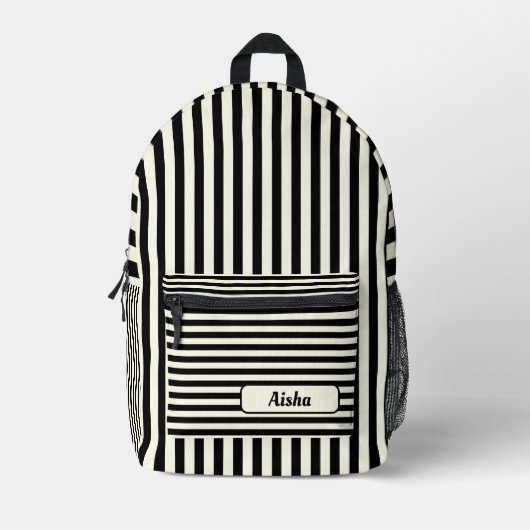 Elfenbeinschwarzer Vintager Streifenname Bedruckter Rucksack (Vorderseite)