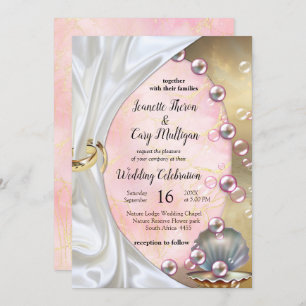 Elfenbeinseide, Goldeln und Perlen und Marmor Einladung