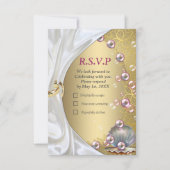 Elfenbeinseide, Goldeln und Perlen und Marmor RSVP Karte (Vorderseite)