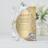 Elfenbeinseide, Goldeln und Perlen und Marmor RSVP Karte (Stehend Vorderseite)
