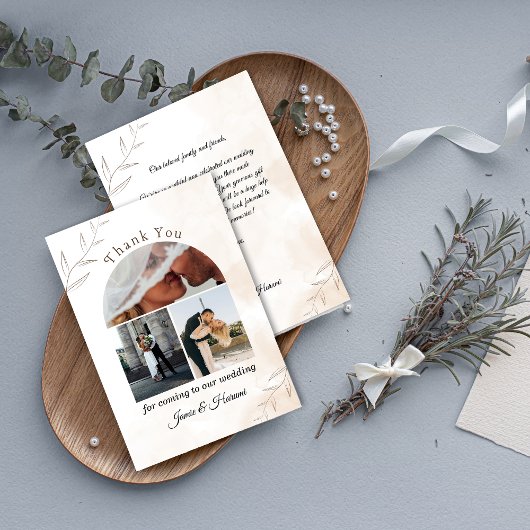 ElfenbeinskriptWedding Dankeschön-Karte mit 3 Foto Dankeskarte