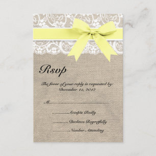 Elfenbeinspitze und Burlap Look Gelbe RSVP Karte
