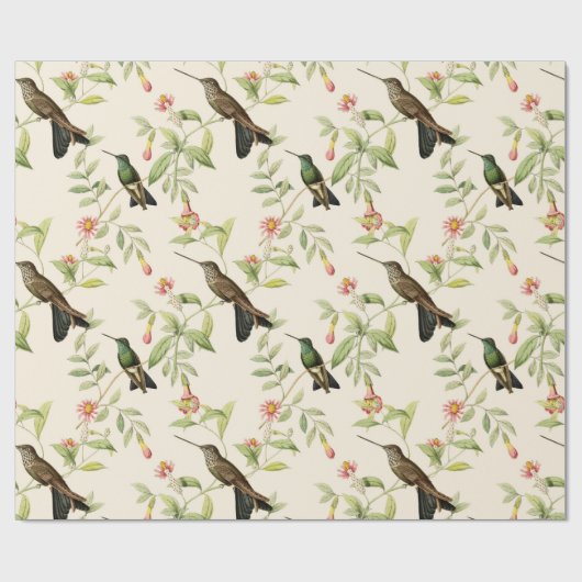 Elfenbeinvögel und Blätter Geschenkpapier (Flach)