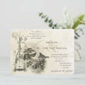 Elfenbeinvögel Vintager Vogelkäfig Einladung (Stehend Vorderseite)