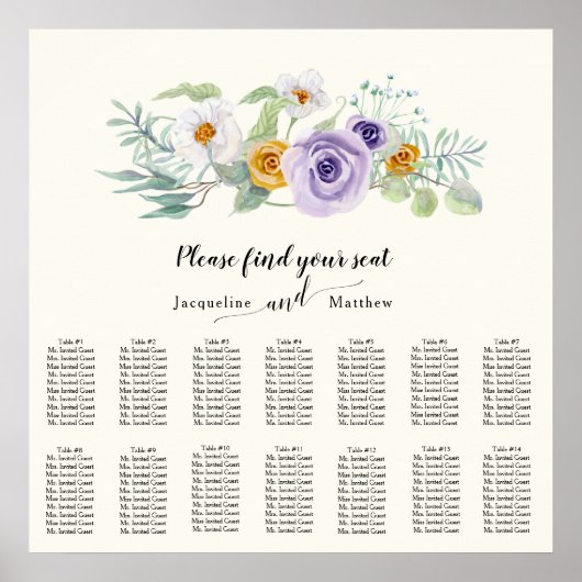 Elfenbeinwasserfarbe Lila Gold Weißes Sitzdiagramm Poster (Vorne)