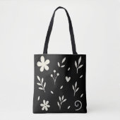 Elfenbeinweiß floral Schwarz  Tasche (Vorderseite)