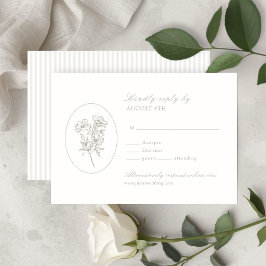 Elfenbeinweiß | Streifen & Florale Hochzeits-RSVP- RSVP Karte