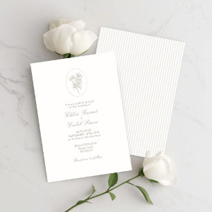 Elfenbeinweiß und Sand Streifen-Blumen-Hochzeit Einladung
