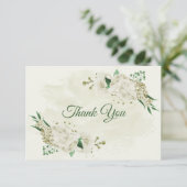 Elfenbeinweiße Blume Grüne Hochzeit Dankeskarte (Stehend Vorderseite)
