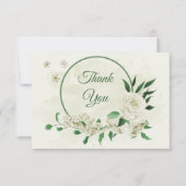 Elfenbeinweiße Blume Grüne Hochzeit Dankeskarte (Vorderseite)