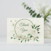 Elfenbeinweiße Blume Grüne Hochzeit Dankeskarte (Stehend Vorderseite)
